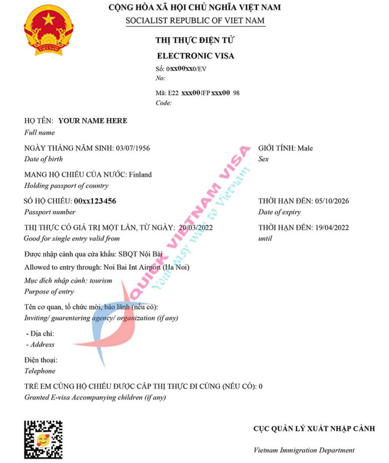 vietnam evisa sample letter